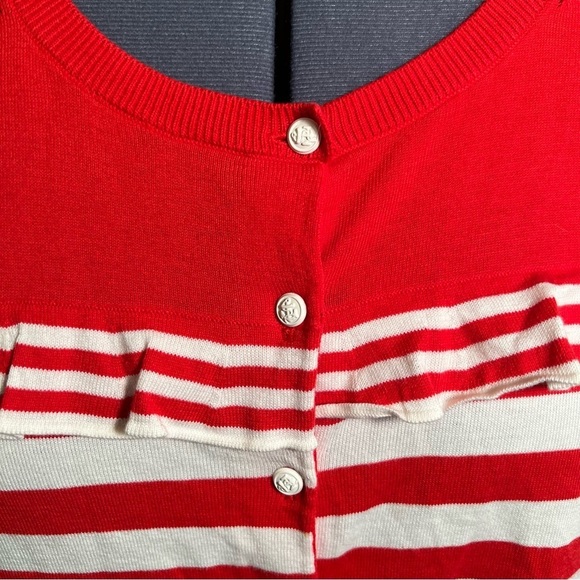 Talbots Charming Cardigan Stripe Ruffle Red White 3XP - Picture 7 of 12